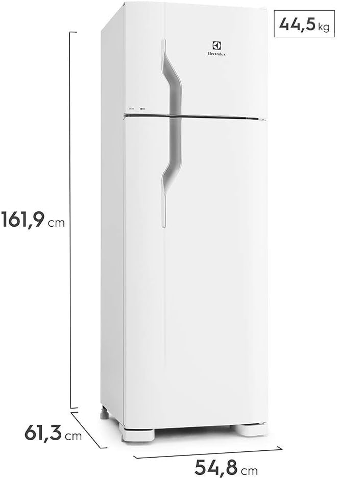 Geladeira Electrolux Cycle Defrost 260L branca com dimensões e peso indicados
