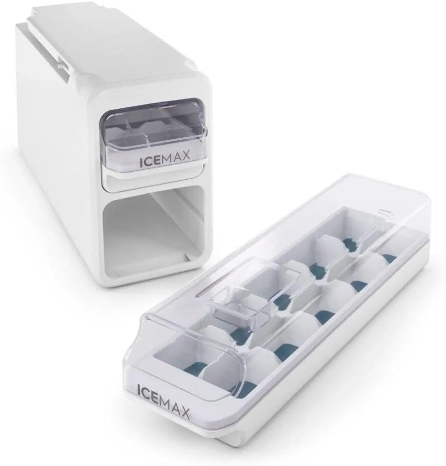 Forma de gelo IceMax branca com tampo translúcido e bandeja removível