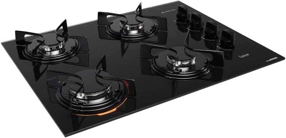 Cooktop 4 bocas preto vidro Atlas U Top vista lateral com botões