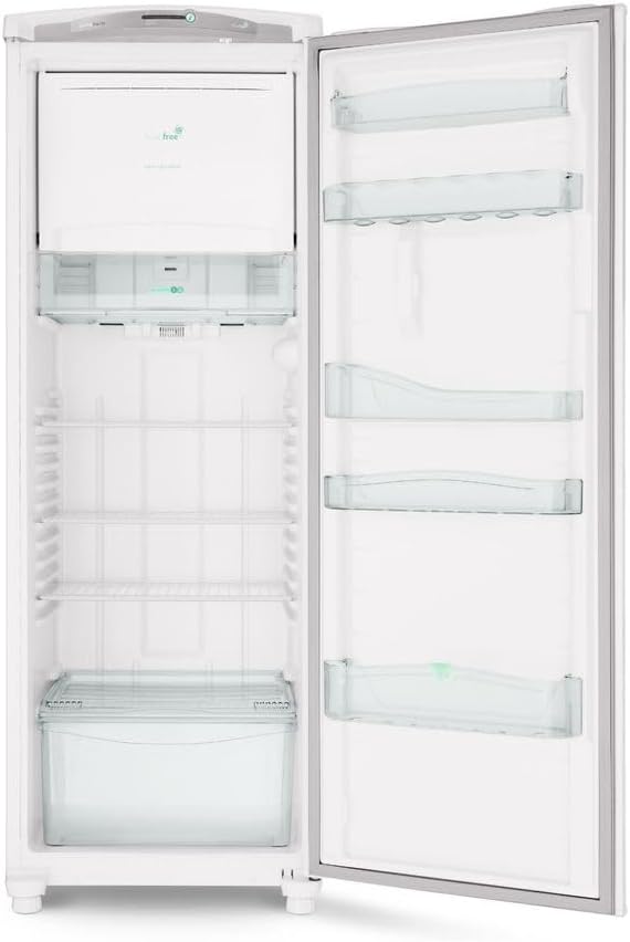 Geladeira Consul aberta mostrando compartimentos interno e prateleiras da porta