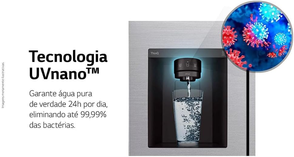 Dispenser com tecnologia UVnano do refrigerador LG Side By Side 611L