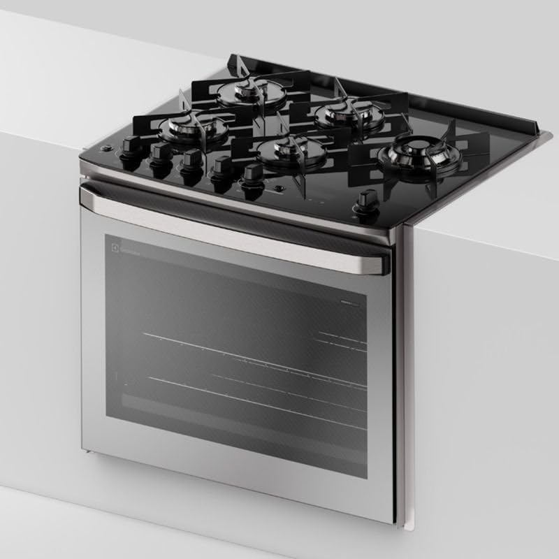 Fogão Electrolux de embutir 5 bocas cinza com mesa de vidro, vista em ângulo