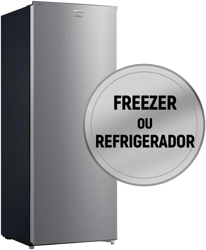Freezer vertical Philco com selo "FREEZER OU REFRIGERADOR" em inox escovado