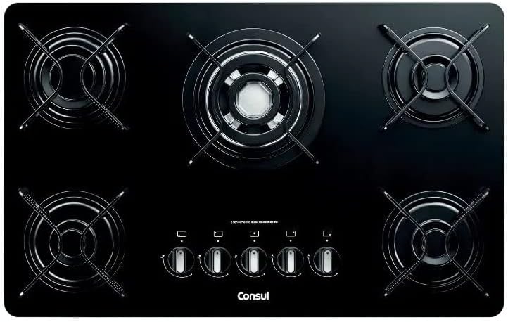 Cooktop Consul 5 bocas preto vista superior com botões frontais