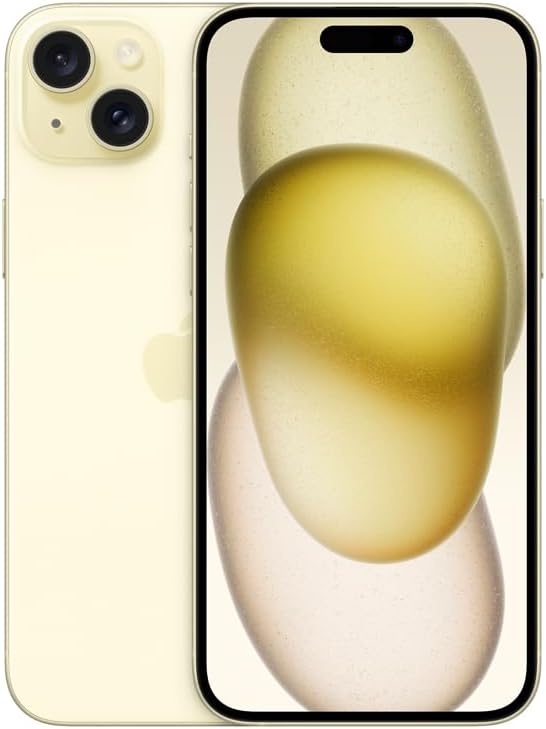 Apple iPhone 15 Plus 128 GB na cor amarelo visto de frente e verso.