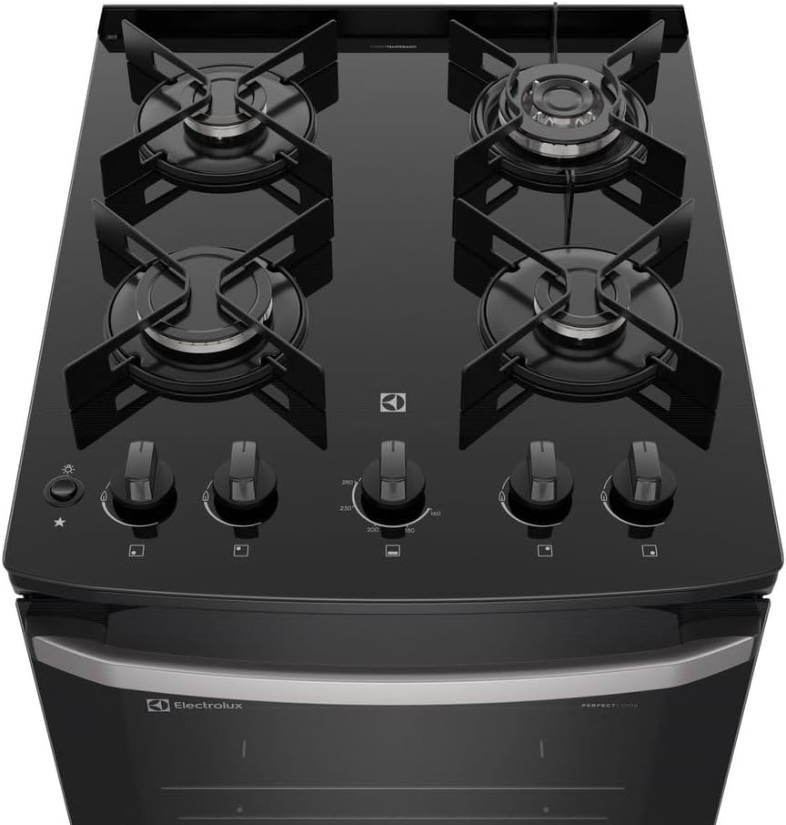 Fogão Electrolux 4 bocas Efficient prata vista superior dos queimadores e controles