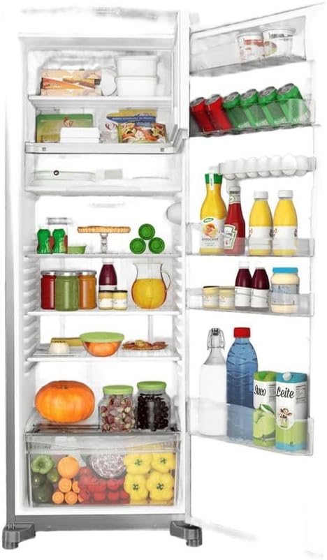 Geladeira Consul Frost Free 342 litros inox aberta com alimentos organizados