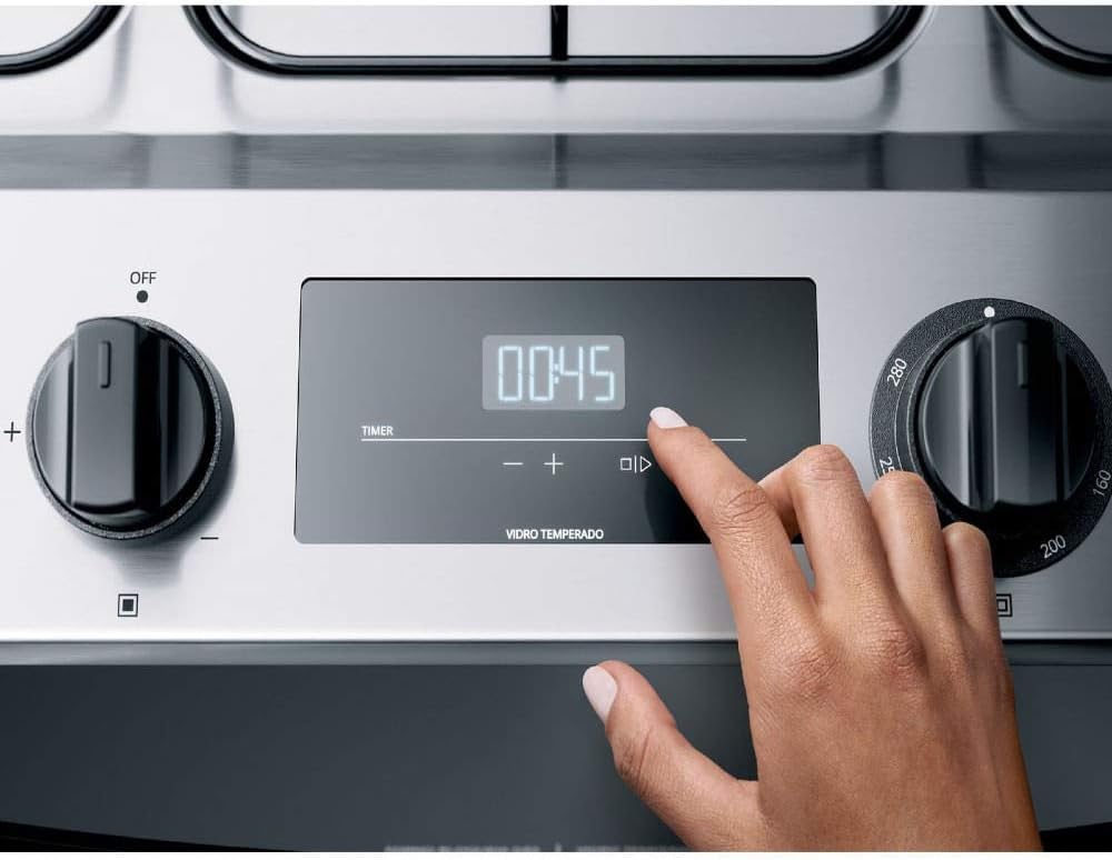 Hand operating digital touch timer fogão Brastemp 5 bocas inox embutir display 00:45