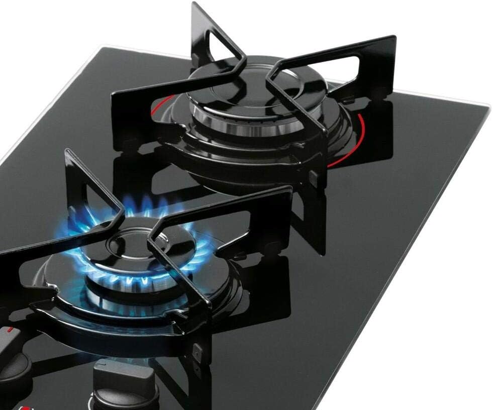Close cooktop Fischer 2 bocas mesa vidro preto com queimadores acesos