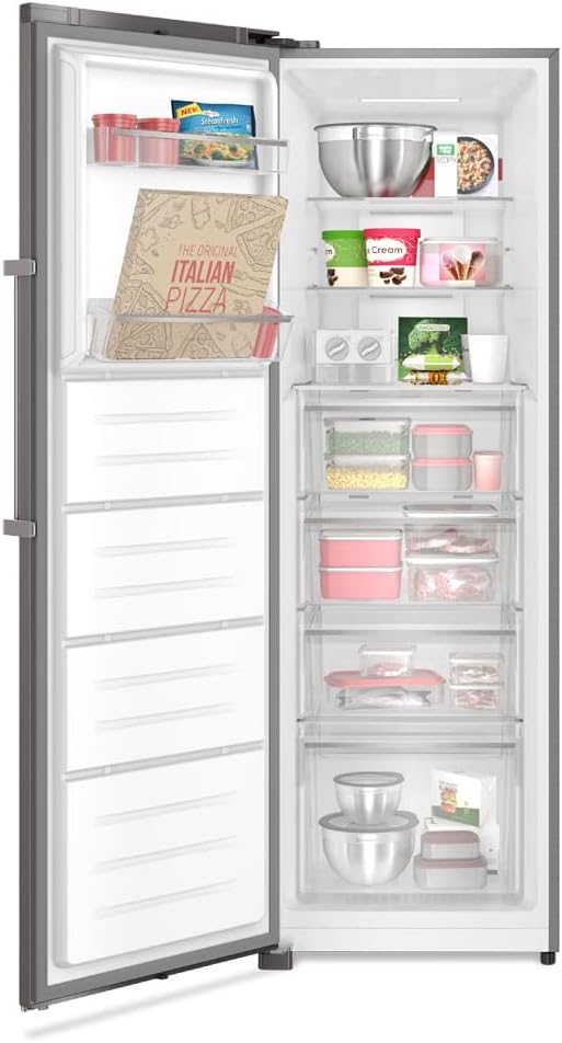 Freezer Electrolux Experience 262L FTI4S aberto com alimentos e organização interna