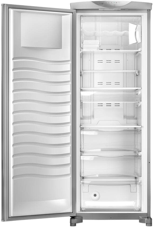 Interior aberto do Freezer Vertical Brastemp Flex Frost Free inox 228 litros
