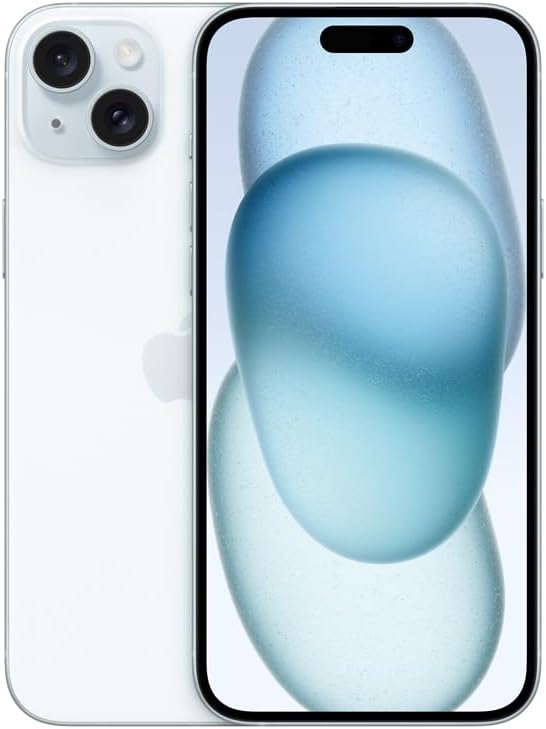 Apple iPhone 15 Plus branco vista frontal com tela e bordas finas