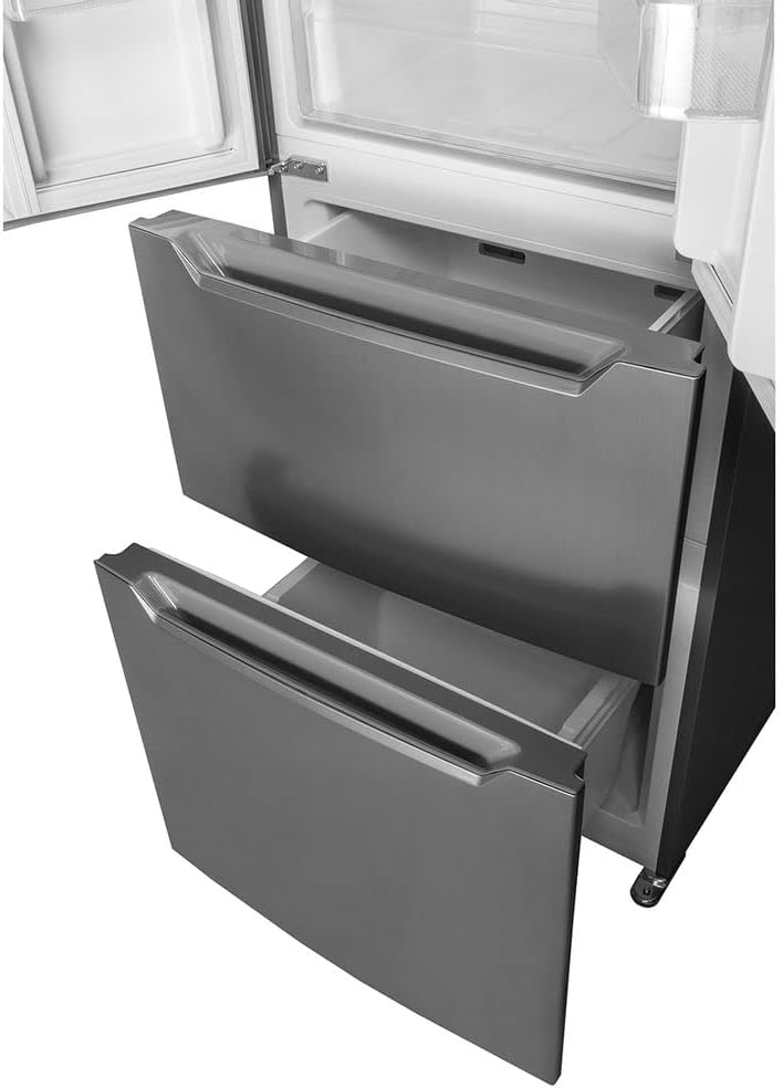 Gavetões abertos da geladeira French Door Philco inox Eco Inverter Frost Free
