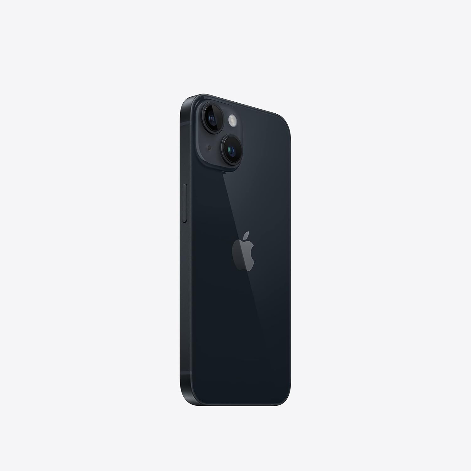 Apple iPhone 14 meia-noite vista lateral destacando bordas e traseira