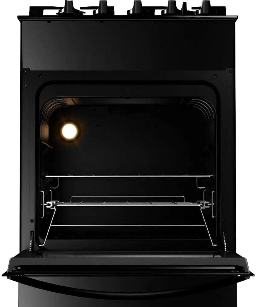 Forno do fogão Brastemp 4 bocas preto aberto mostrando interior com grade e iluminação
