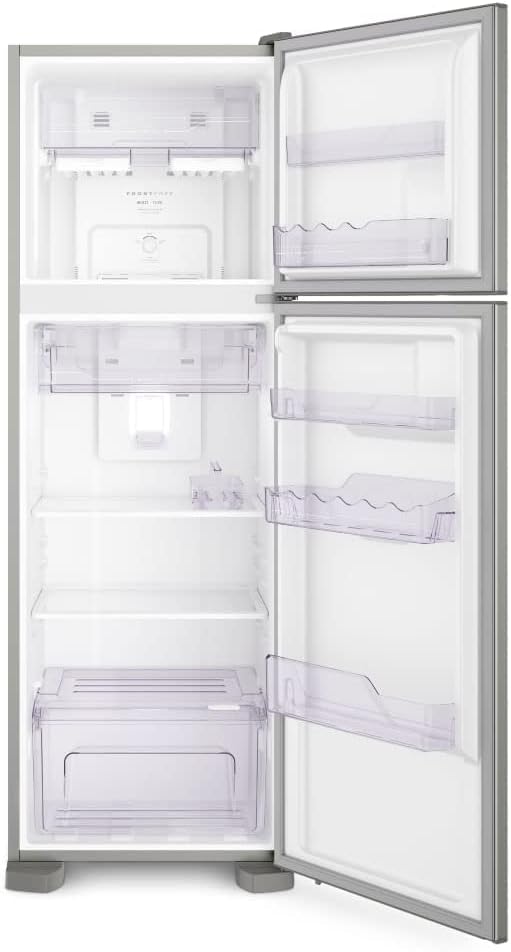 Interior vazio do refrigerador inox Electrolux 2 portas com freezer aberto