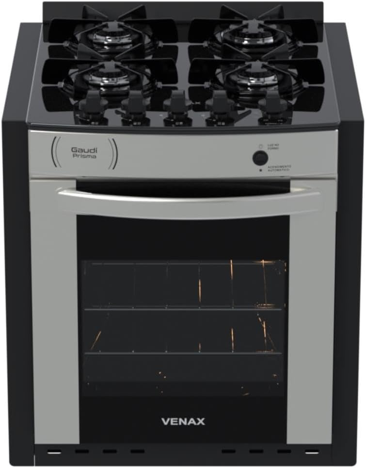 Fogão a gás de embutir Gaudi Prisma Vitreo inox com 4 bocas e forno com porta de vidro