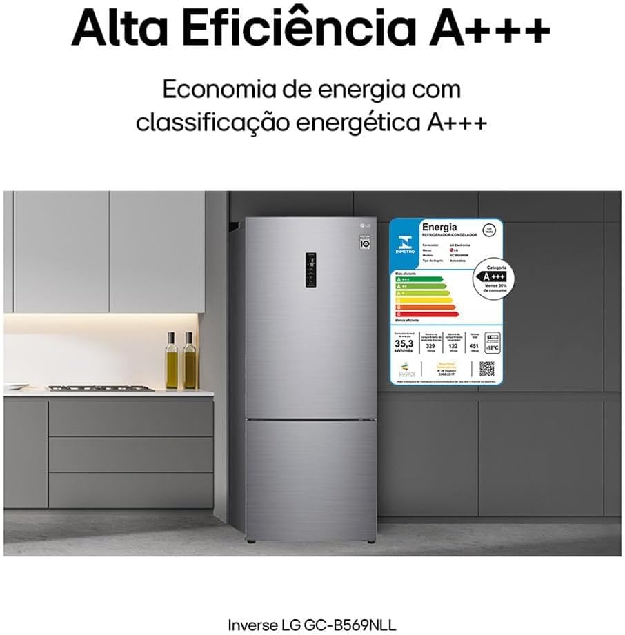 Geladeira LG alta eficiência energética A+++ na cozinha moderna