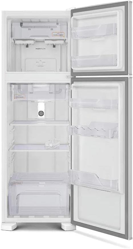Interior refrigerador aberto Continental branco 370L compartimentos e prateleiras visíveis