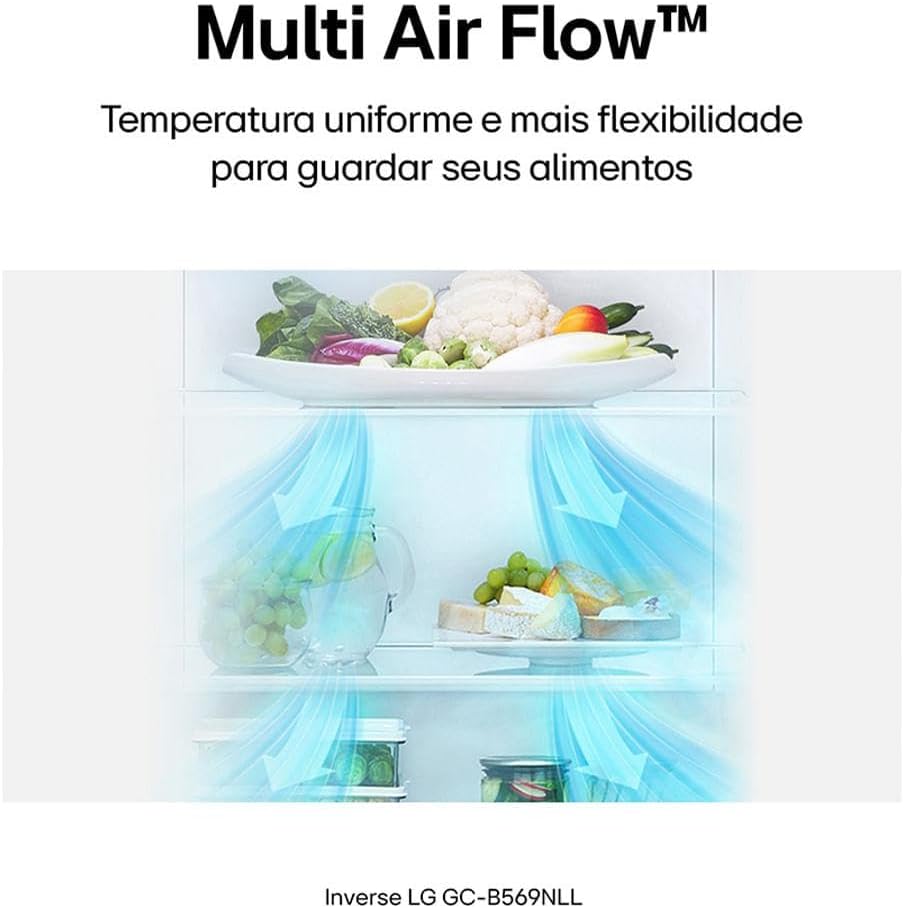 Geladeira LG Multi Air Flow circulação de ar uniforme para melhor conservação