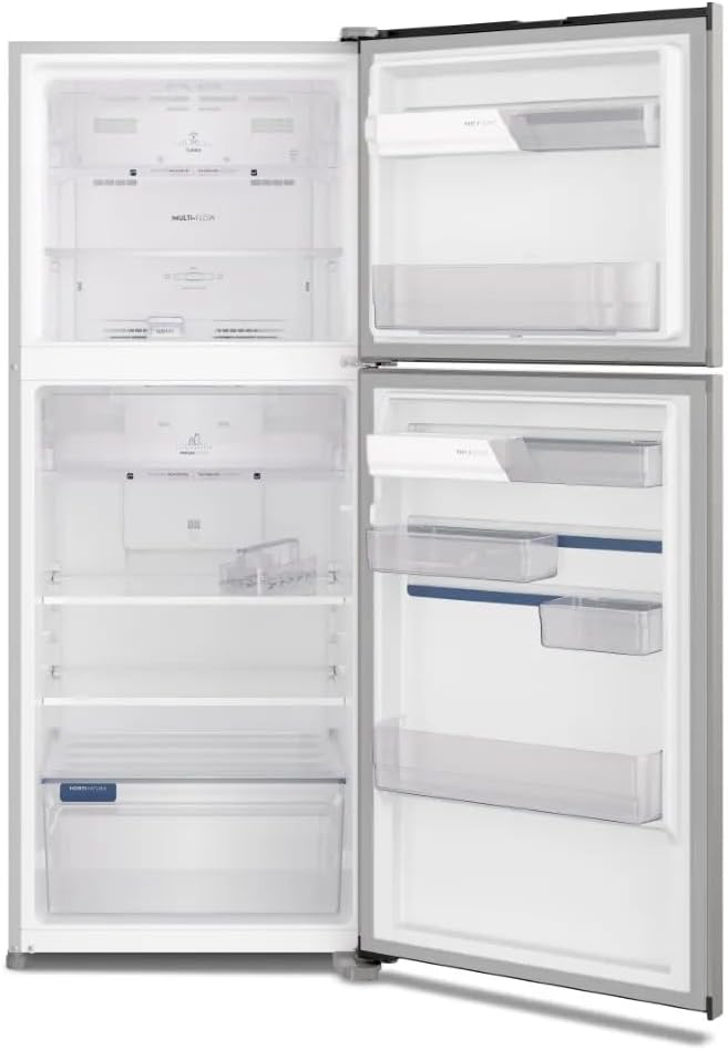 Interior geladeira Electrolux Frost Free 431 litros inox com portas abertas