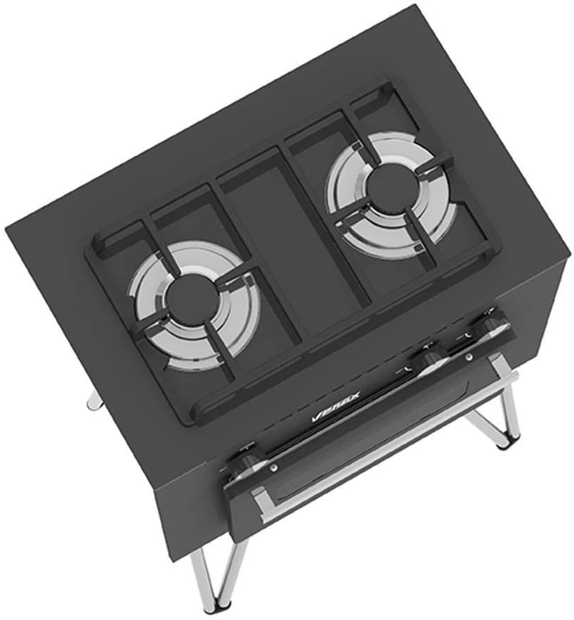 Vista superior do fogão a gás Mini Cook 2Q com duas bocas e botões de controle frontais