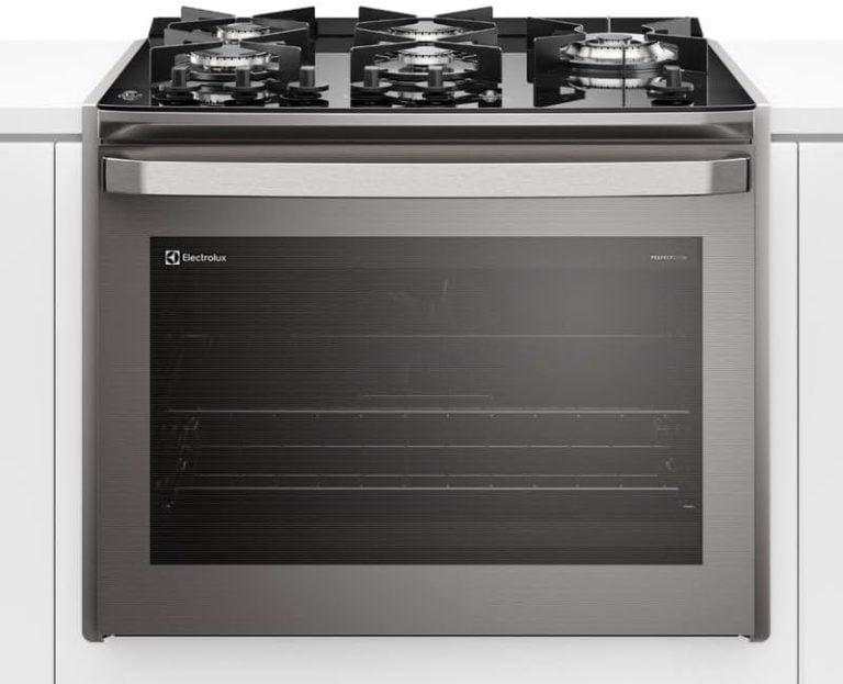 Fogão de embutir Electrolux cinza 5 bocas com mesa de vidro e forno de vidro