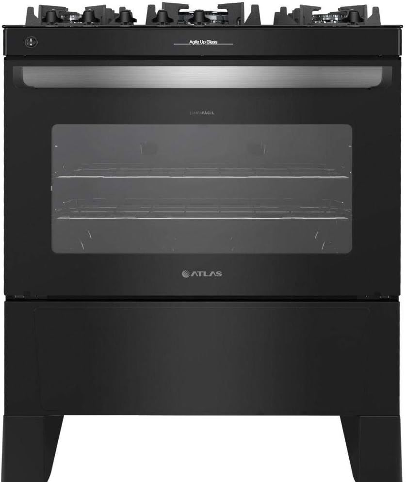 Fogão Atlas Agile Up preto vista frontal com porta do forno fechada
