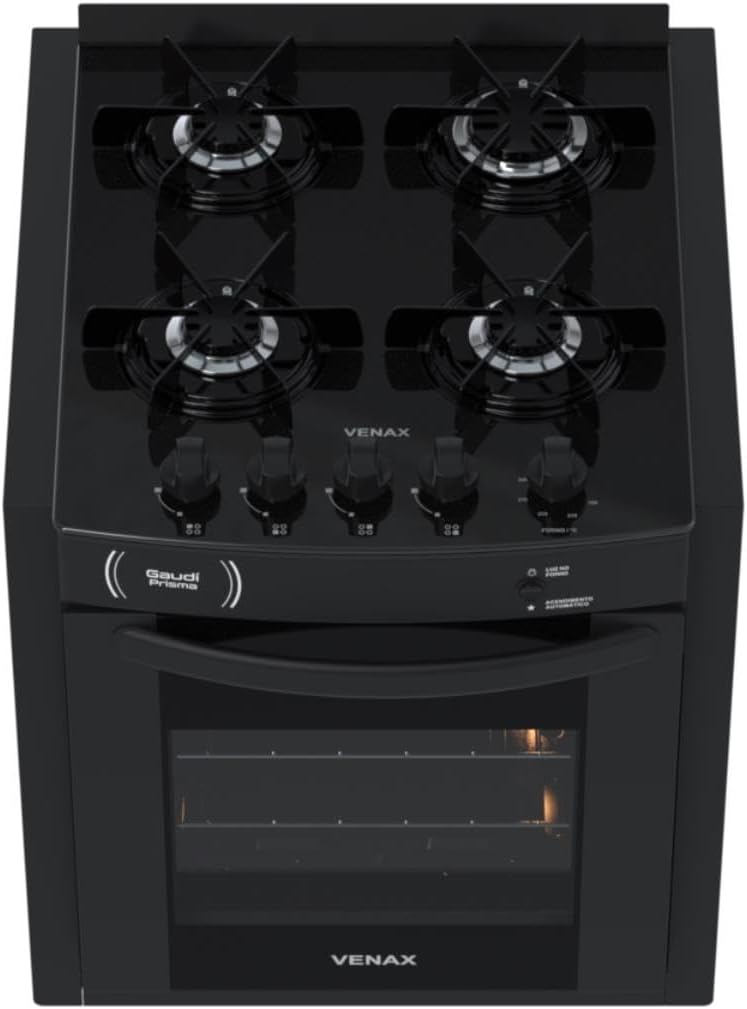Fogão de embutir preto Gaudi Prisma Vitreo BL 4 bocas vista superior