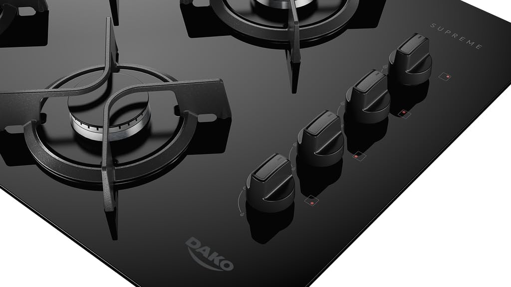 Detalhe botões cooktop 4 bocas gás Dako Supreme vidro preto