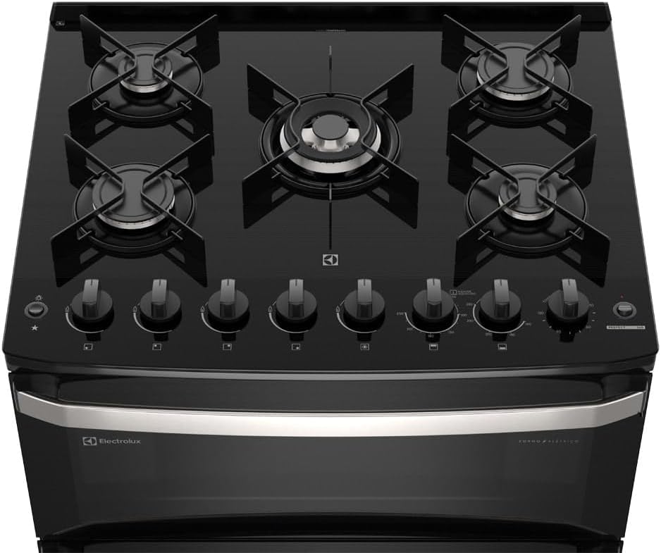 Fogão Electrolux 5 bocas preto vista superior com botões frontais