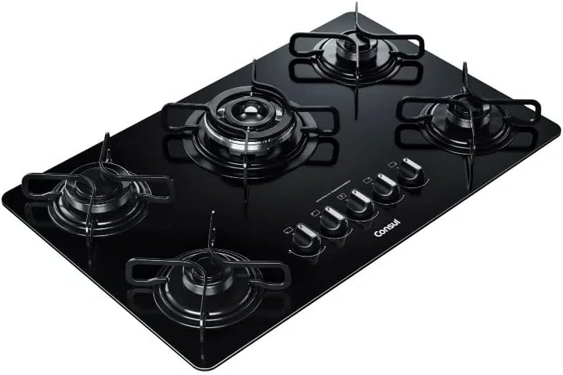 Cooktop Consul 5 bocas preto com acabamento brilhante e botoeiras