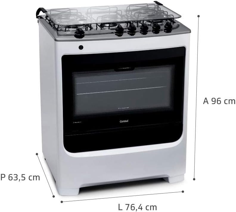 Fogão de piso Consul 5 bocas branco medidas e dimensões acendimento automático