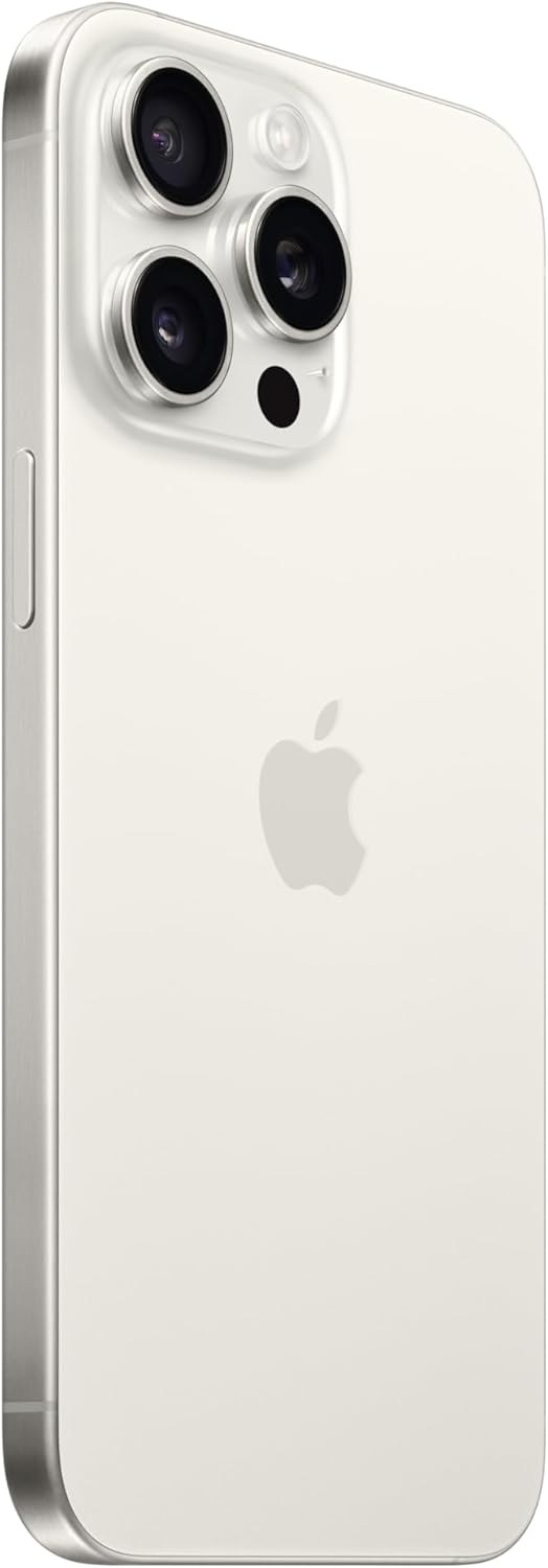 iPhone 15 Pro Max titânio branco vista lateral traseira