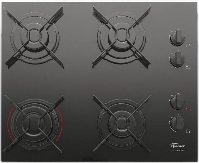 Cooktop Fischer 4 bocas vidro preto à gás com controle lateral.