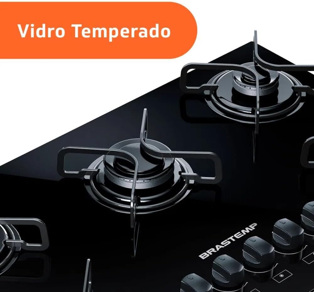 Cooktop Brastemp com vidro temperado e grades piatina 5 bocas