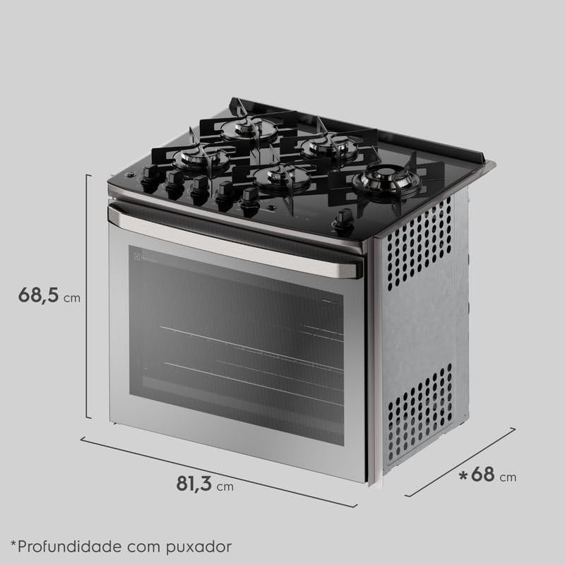 Dimensões do fogão Electrolux 5 bocas cinza para embutir com mesa de vidro
