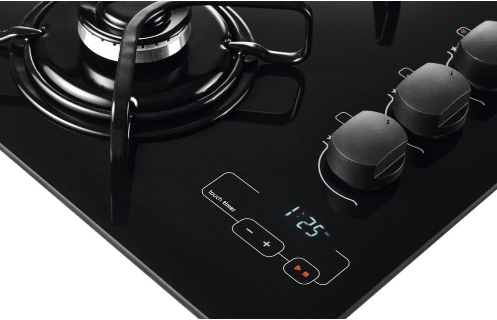 Painel digital e botões giratórios do cooktop Brastemp 5 bocas vidro preto