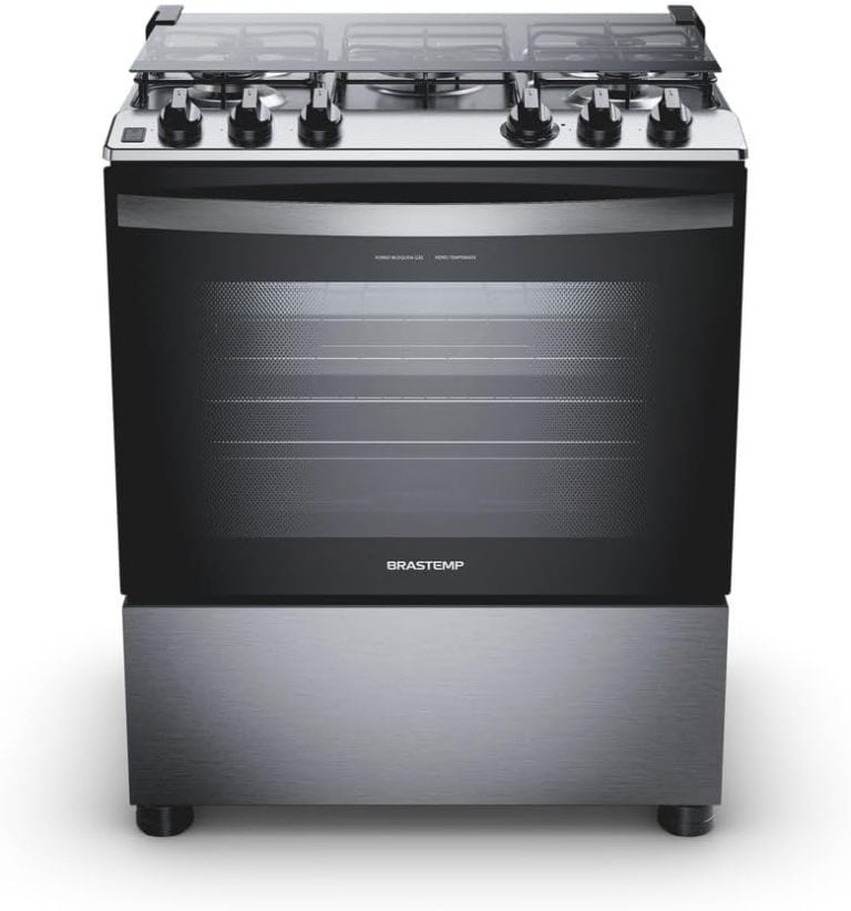 Fogão Brastemp 5 bocas inox com forno e turbo chama frontal