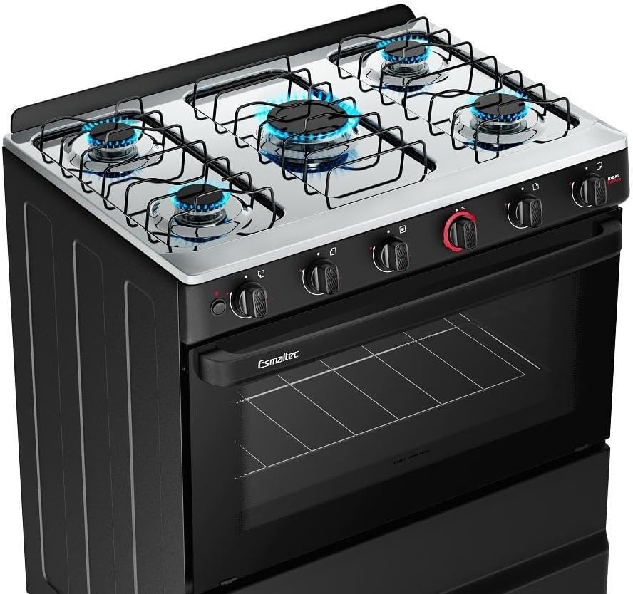 Fogão Esmaltec Ideal Super 5 Bocas com queimadores ligados