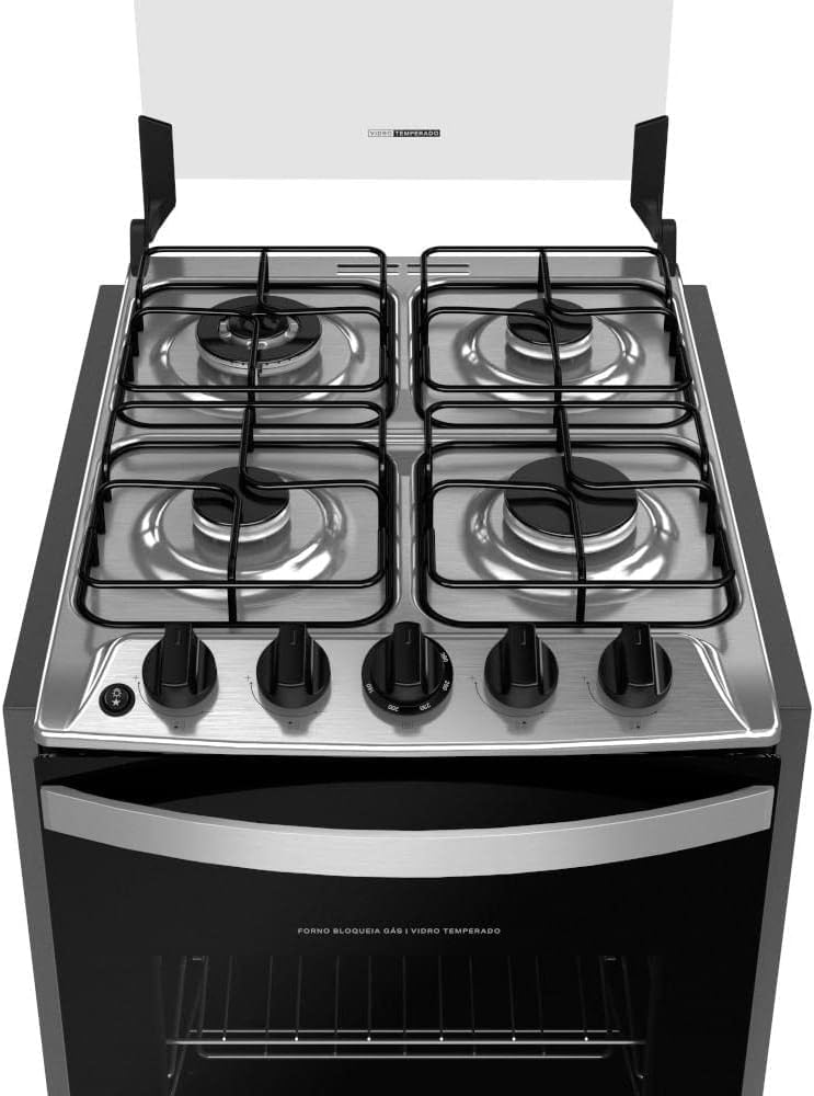 Close frontal fogão Brastemp 4 bocas inox embutir com grades individuais