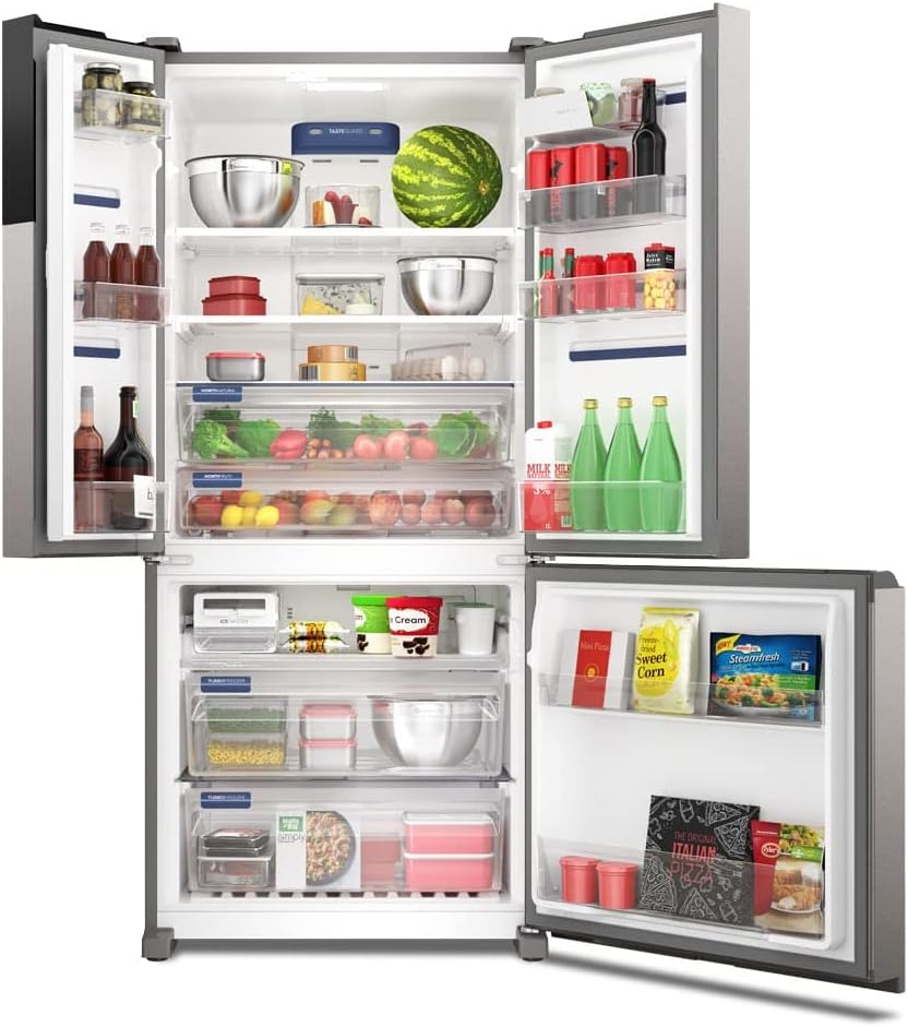 Interior Geladeira Electrolux Frost Free Inverter 590L 3 portas com alimentos