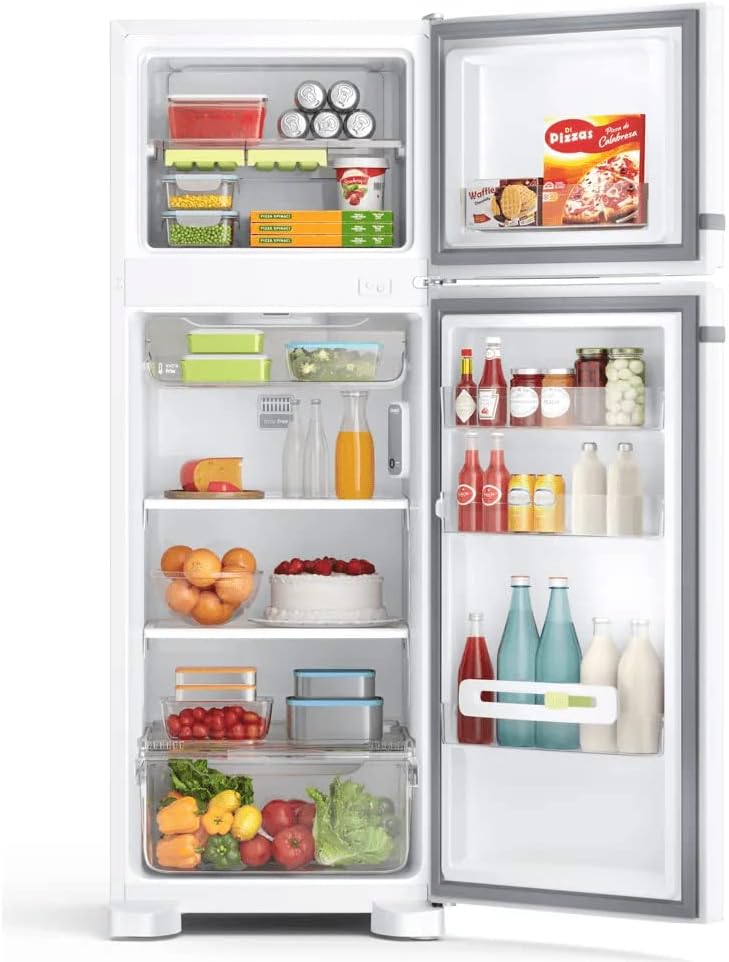 Interior do refrigerador Consul 340 litros com alimentos e congelados