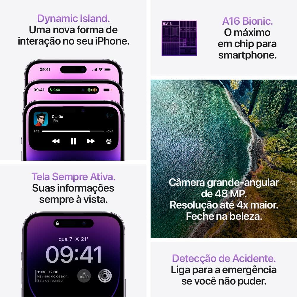 Funcionalidades do iPhone 14 Pro: Dynamic Island, chip A16, câmera 48MP e detecção de acidente