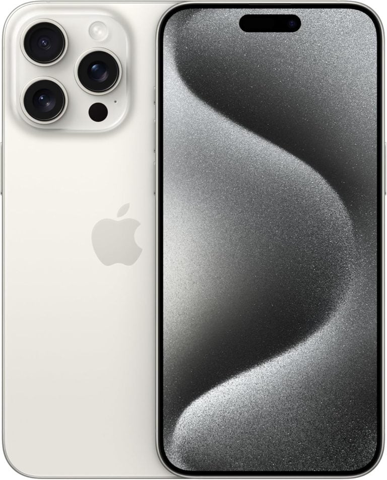 Apple iPhone 15 Pro Max titânio branco frente e traseira