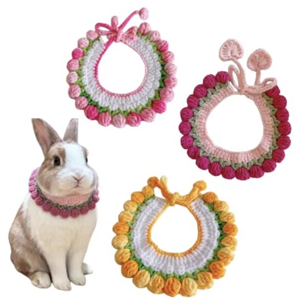 3 peças, cachecol de coelho, acessório para animais de estimação de crochê para gatinhos e filhotes, acessório de foto de tricô colorido fofo para animais de estimação (pequeno)