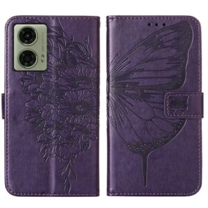 Asdsinfor Capa para Motorola E14 4G/G04 4G/G24 4G, capa carteira flip de couro PU com suporte para cartões de crédito fecho magnético capa protetora para Moto G24 4G, borboleta roxa escura YB