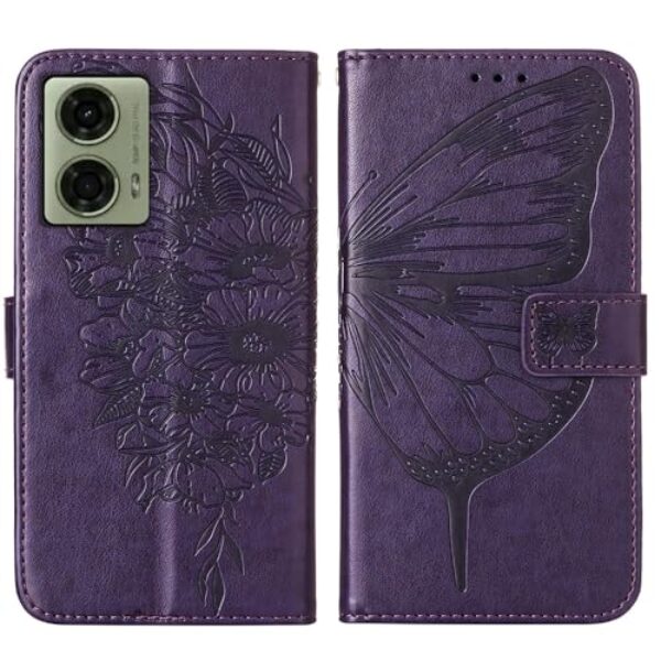 Asdsinfor Capa para Motorola E14 4G/G04 4G/G24 4G, capa carteira flip de couro PU com suporte para cartões de crédito fecho magnético capa protetora para Moto G24 4G, borboleta roxa escura YB