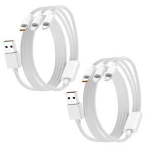 Cabo de carregamento múltiplo de 1,2 m, pacote com 2, cabo de carregamento 3 em 1, cabo de carregador de carro, nylon branco trançado para vários dispositivos (porta USBC/micro USB/IP) para iPhone 17