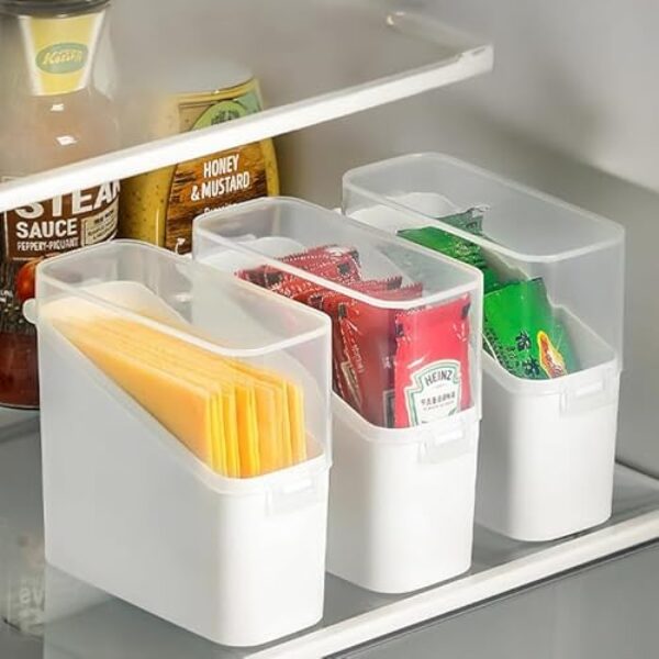 Caixa de armazenamento de porta lateral de geladeira de cozinha japonesa inclinada com tampa Recipiente de armazenamento de alimentos selado com queijo, branco